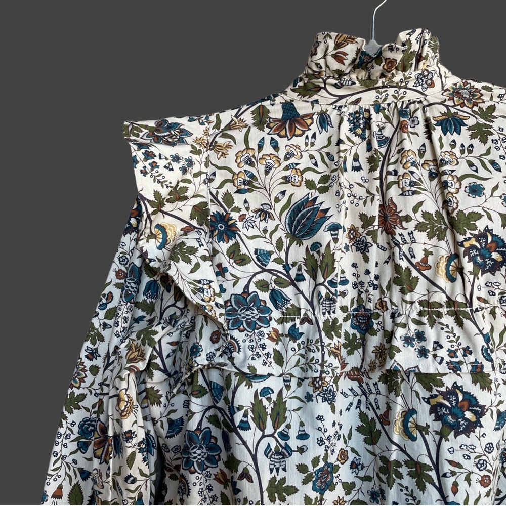 TUCKERNUCK Wildwood Chintz Winnie Blouse Ecru Floral Ruffle Pearl Snap Shirt Top - Picture 10 of 17